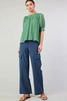 Leaf Green Pleated Cuff Blouse