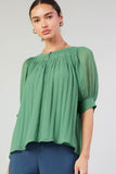 Leaf Green Pleated Cuff Blouse