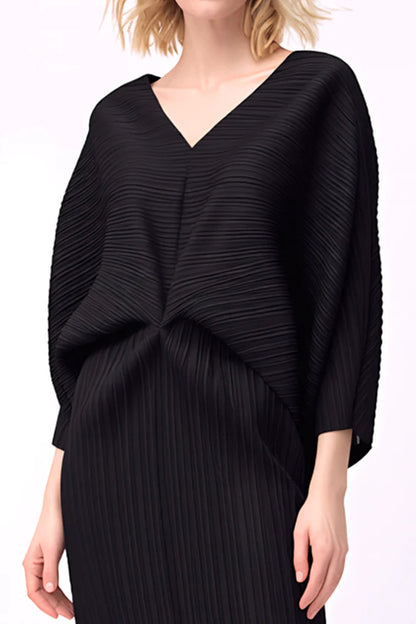 Pleated Cutout Dress with Fringe Black