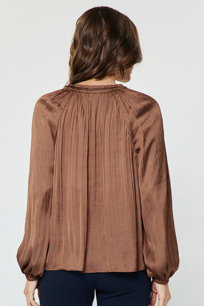 Pleated Long Sleeve Blouse Mocha Mousse