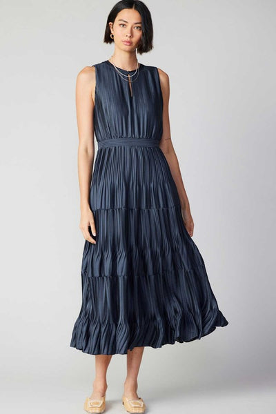 Pleated Sleeveless Midi Dress