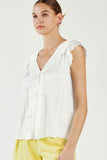 White Pleated Trim Blouse