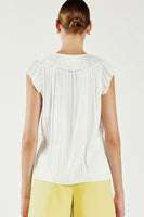 White Pleated Trim Blouse