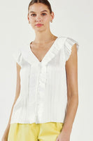 White Pleated Trim Blouse