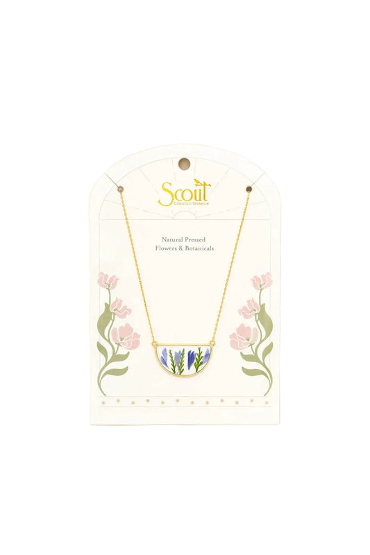 Pressed Flower Necklace Purple Cornflower