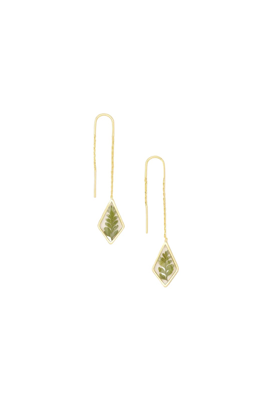Pressed Flower Thread Earring Green Bracken Fern
