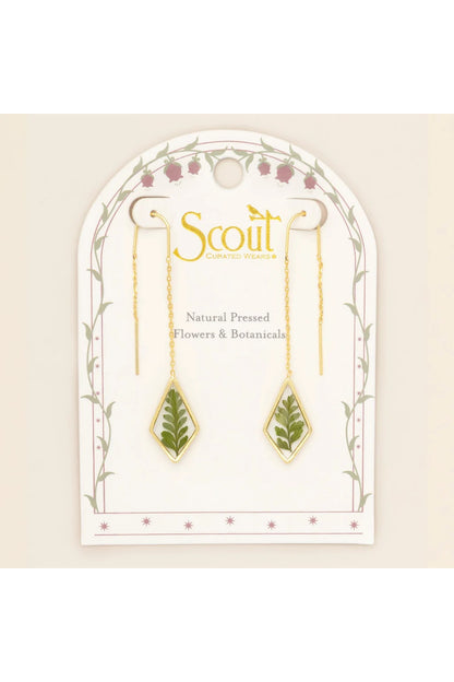 Pressed Flower Thread Earring Green Bracken Fern