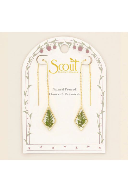 Pressed Flower Thread Earring Green Bracken Fern