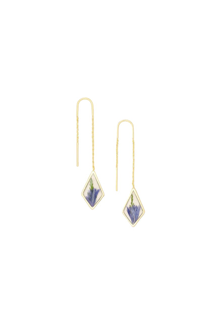 Pressed Flower Thread Earring Purple Cornflower