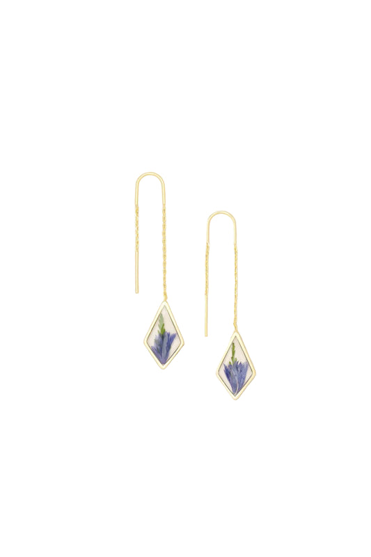 Pressed Flower Thread Earring Purple Cornflower