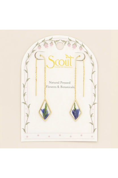 Pressed Flower Thread Earring Purple Cornflower