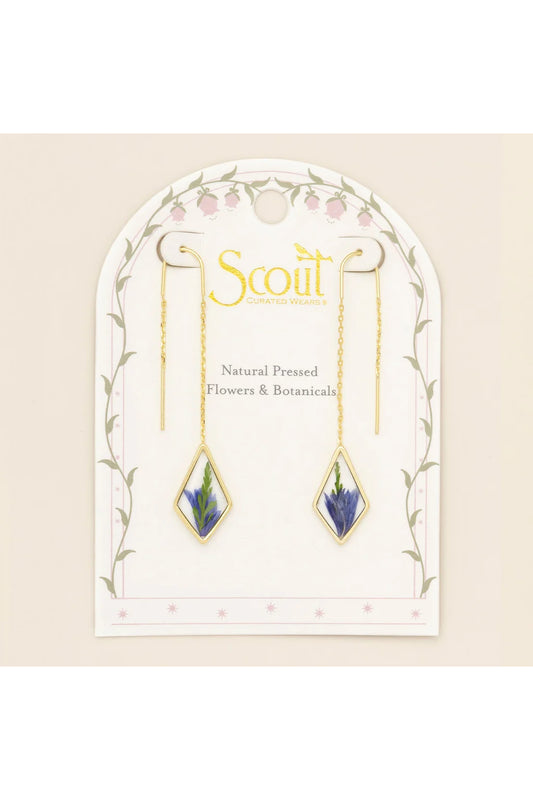 Pressed Flower Thread Earring Purple Cornflower