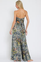 Printed Tie Back Strapless Jumpsuit