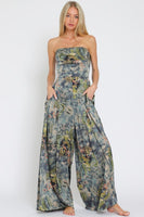 Printed Tie Back Strapless Jumpsuit