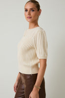 Puff Sleeve Cable Knit Sweater Cream