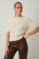Puff Sleeve Cable Knit Sweater Cream