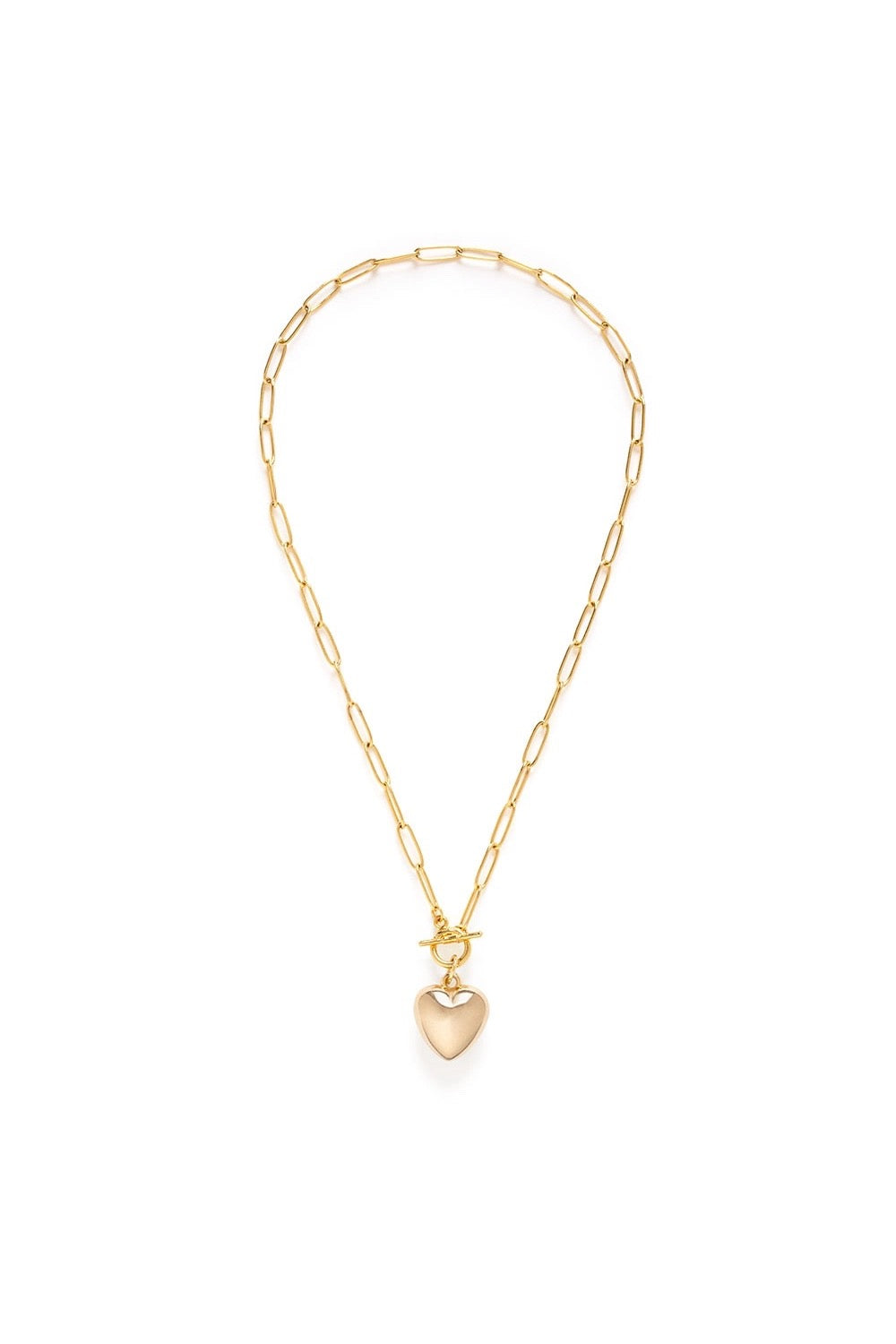 Puffed Heart On Toggle Chain Necklace