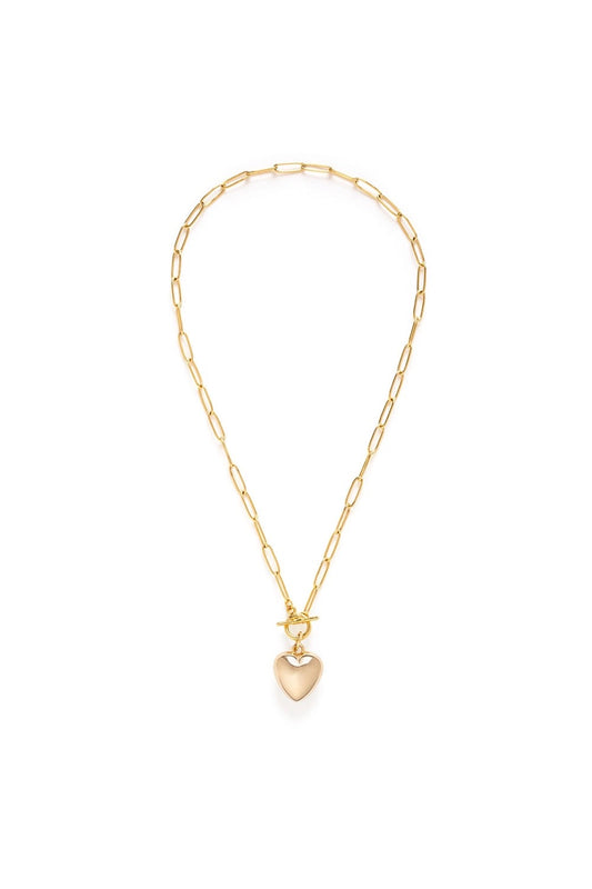 Puffed Heart On Toggle Chain Necklace