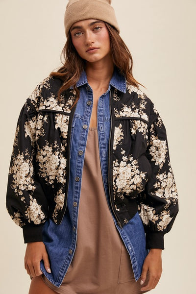 Quilted Floral Bomber Jacket