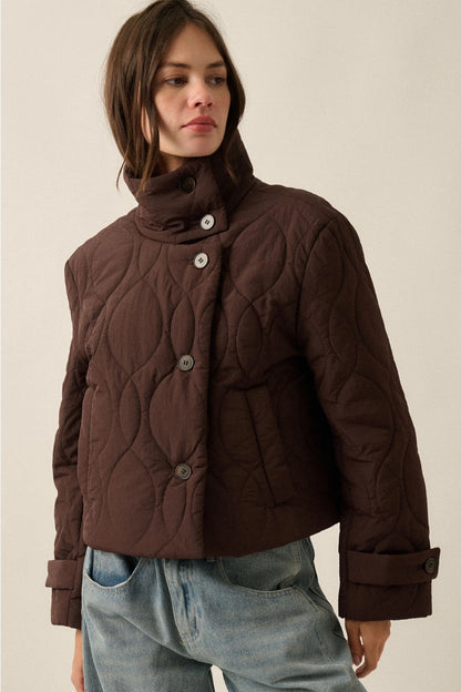 Quilted Funnel Neck Cropped Jacket
