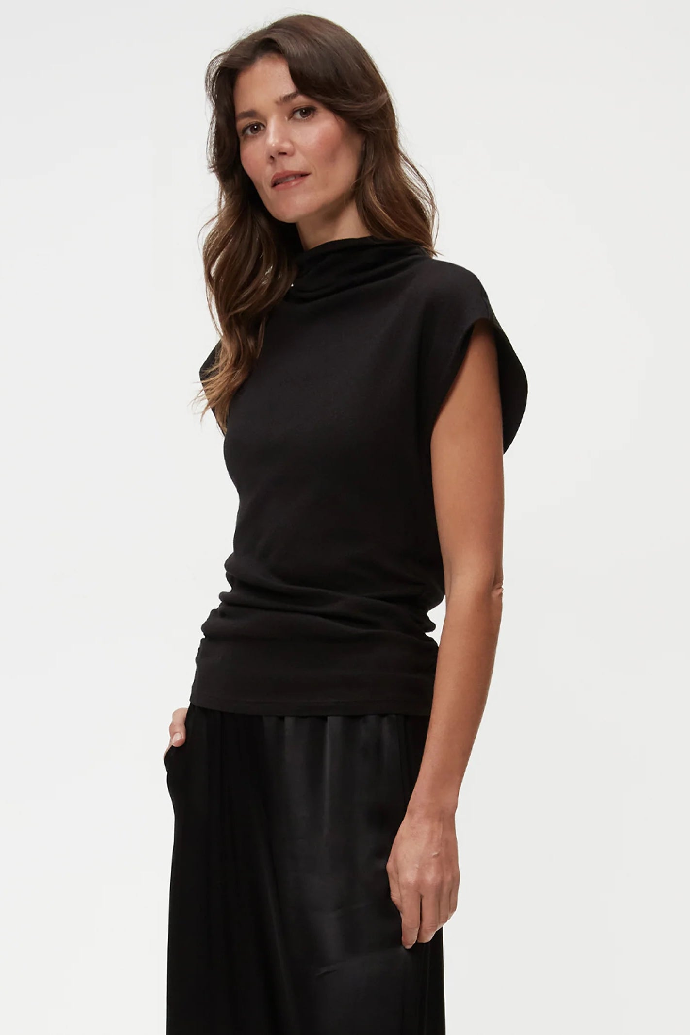 Reese Shine Power Shoulder Top Black