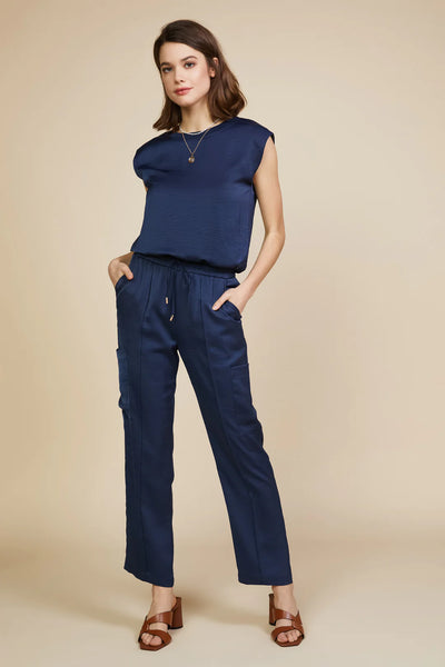 Navy Relaxed Utility Pintucked Pants