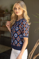 Retro Floral Short Sleeve Sweater