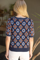 Retro Floral Short Sleeve Sweater