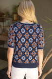 Retro Floral Short Sleeve Sweater