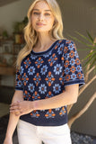 Retro Floral Short Sleeve Sweater