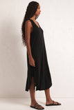 Black Reverie Slub Midi Dress