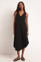 Black Reverie Slub Midi Dress