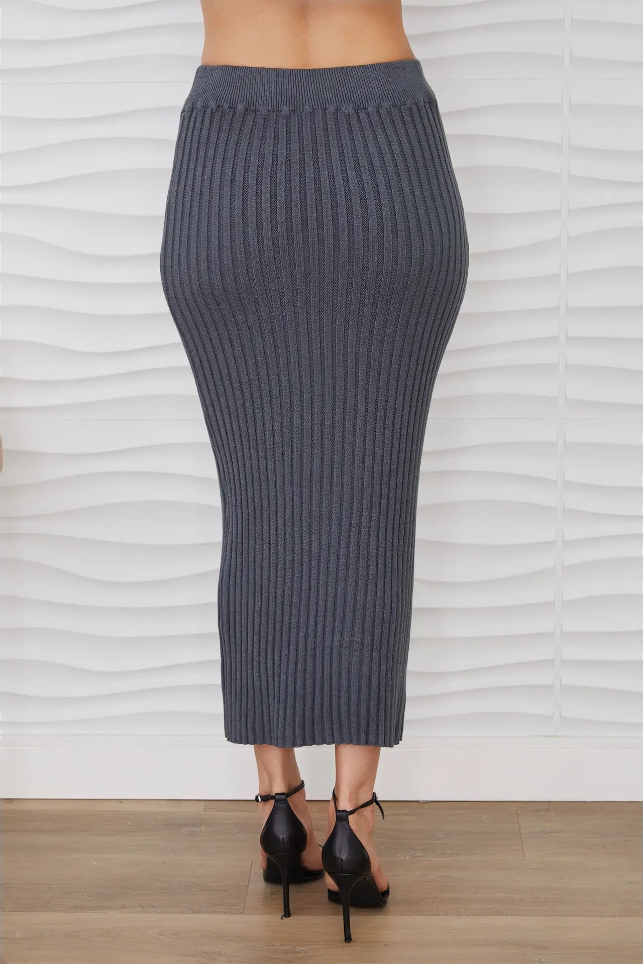 Rib Fitted Midi Skirt