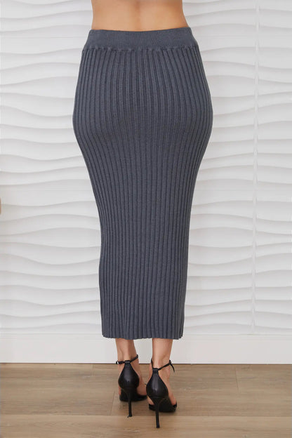 Rib Fitted Midi Skirt