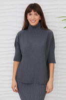 Rib Contrast Short Sleeve Turtleneck