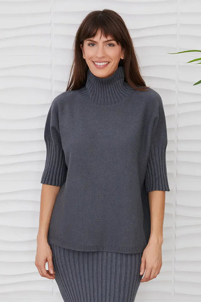 Rib Contrast Short Sleeve Turtleneck