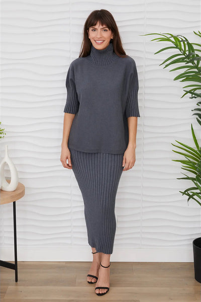 Rib Fitted Midi Skirt