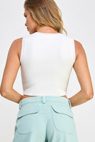 White Ribbed Cropped Sleeveless Top