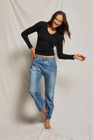 Robyn U Neck Rib Long Sleeve True Black