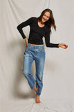 Robyn U Neck Rib Long Sleeve True Black