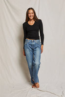 Robyn U Neck Rib Long Sleeve True Black