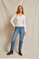 Robyn U Neck Rib Long Sleeve White