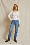 Robyn U Neck Rib Long Sleeve White