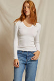 Robyn U Neck Rib Long Sleeve White