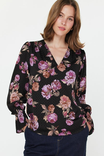 Romantic Rose V-Neck Blouse