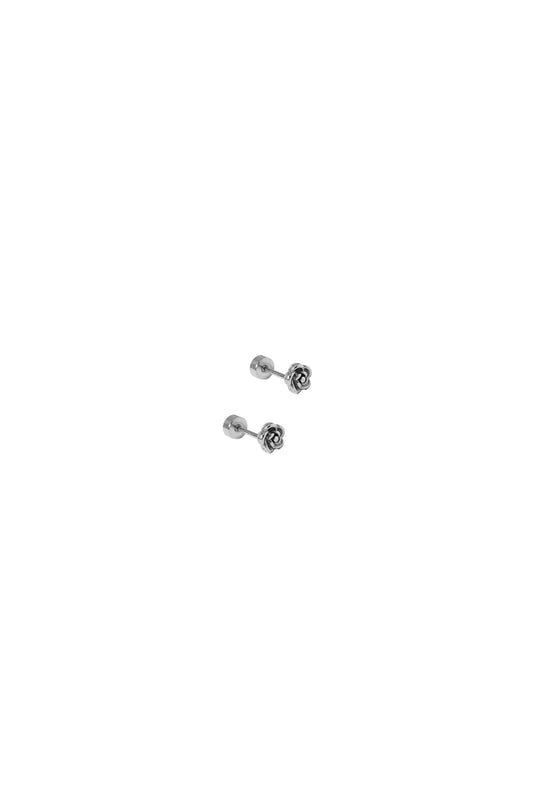 Rose Screwback Studs Silver