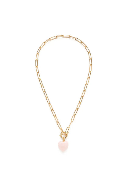 Roxy Toggle Clasp Heart Necklace Rose Quartz