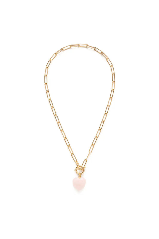 Roxy Toggle Clasp Heart Necklace Rose Quartz