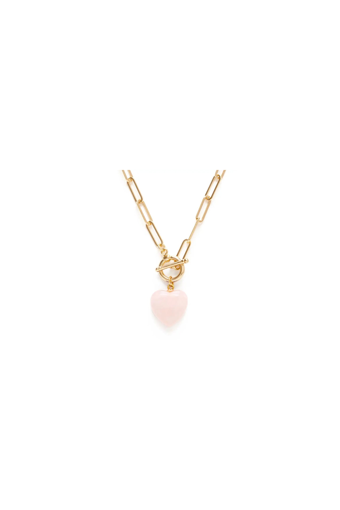 Roxy Toggle Clasp Heart Necklace Rose Quartz