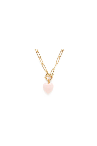 Roxy Toggle Clasp Heart Necklace Rose Quartz